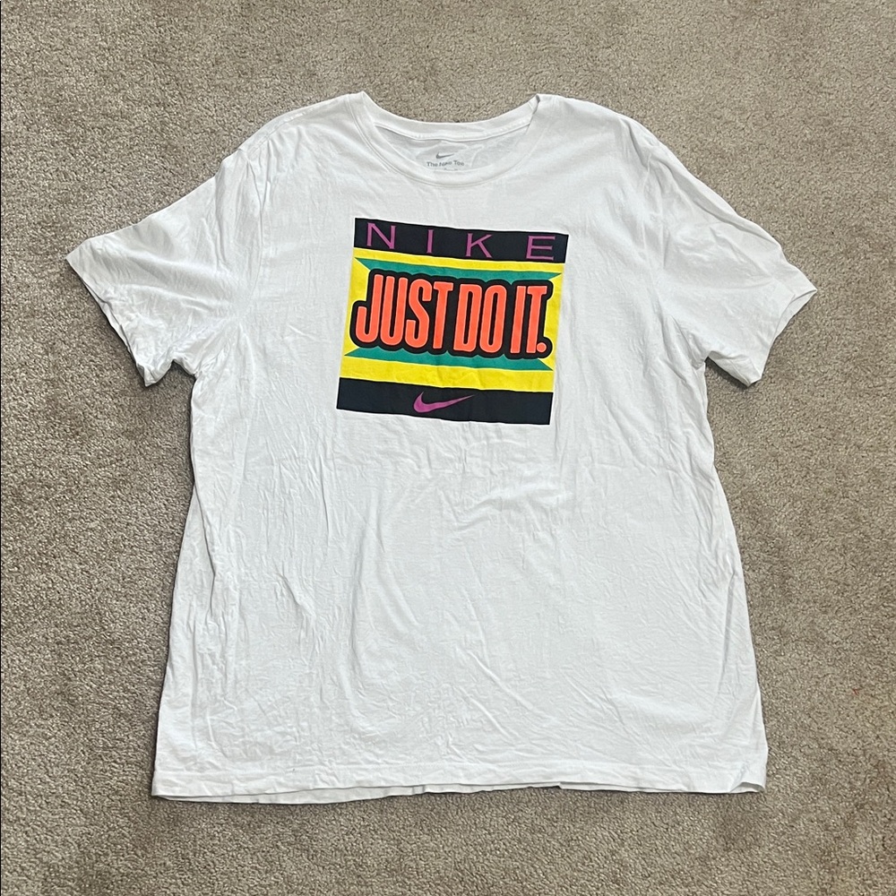 Nike White Tee with Neon 'Just Do It' Graphic